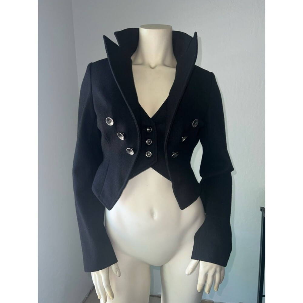 VTG Filmore Black Double-Breasted Cropped Military Y2K Festival Jacket. Size S.